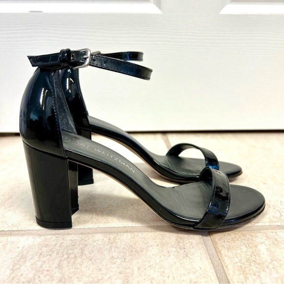 The Stuart Weitzman Women's Nearlynude Strap Sandal black block heels size 6M - Picture 3 of 11